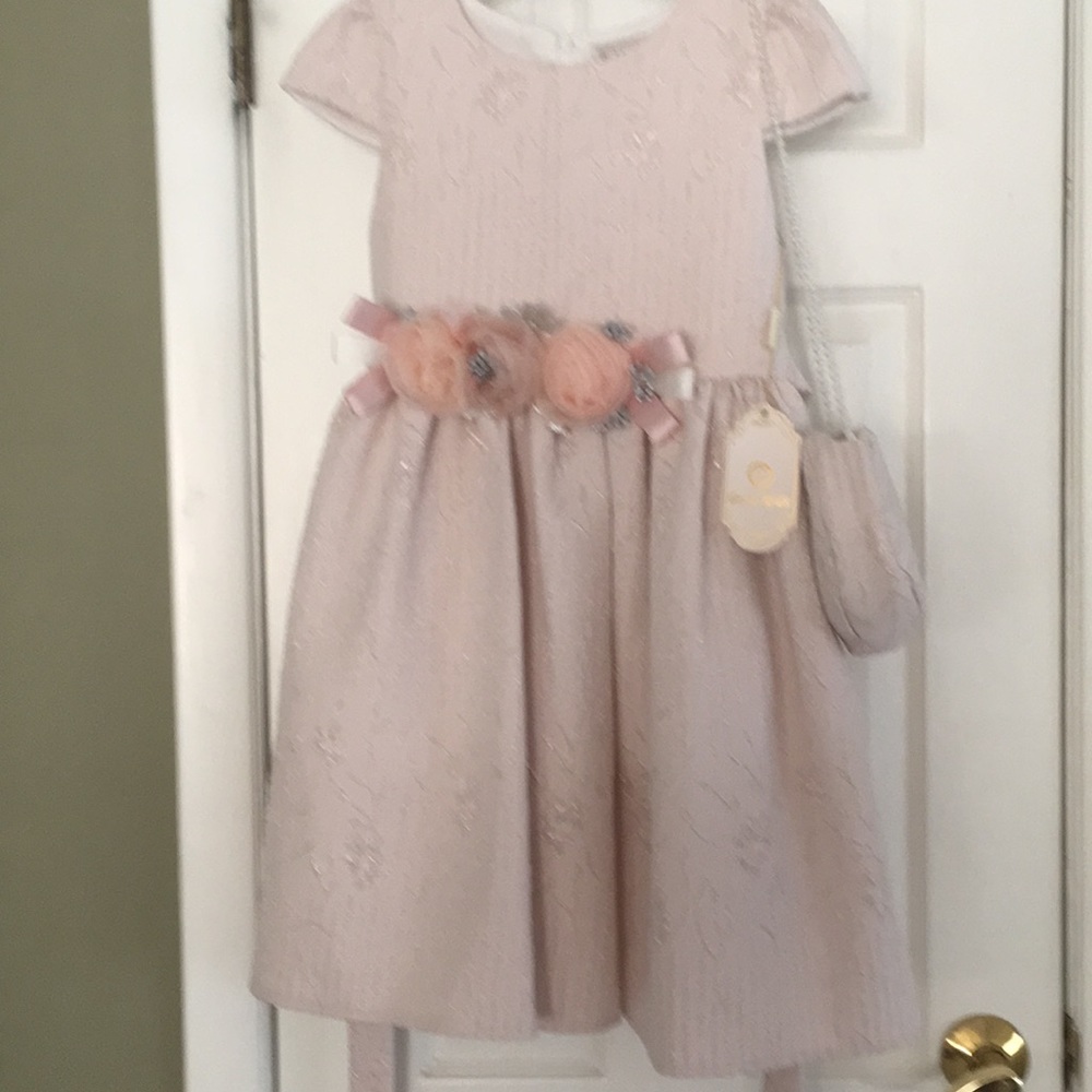 GOLD KIDS DRESS W MATCHING PURSE NWT SIZE 8/9